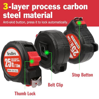 2 Pack Tape Measure 25 ft, Easy Read Retractable Measuring Tape 1-Inch Wide, Great for House Construction and Carpenter - color: 2 Pack