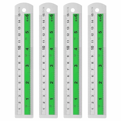 HARFINGTON 4pcs Metal Straight Ruler 15cm Metric SAE Aluminum Alloy Measuring Rulers Scale Tool with Hole for Measure Study Reading Classroom Office, Green - color: Green, size: 15cm