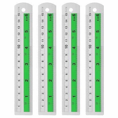 HARFINGTON 4pcs Metal Straight Ruler 15cm Metric SAE Aluminum Alloy Measuring Rulers Scale Tool with Hole for Measure Study Reading Classroom Office, Green - color: Green, size: 15cm