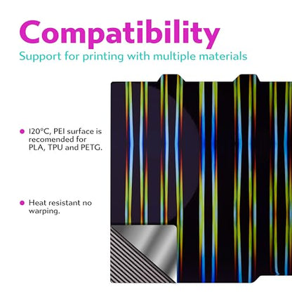 Cookiecad Cookie Sheet - Holographic 3D Printer Build Plate - Double Sided Reflective 3D Printer Bed, Flexible Spring Steel 3D Printer Platform (Chromatic Light Beams, 180x180) - size: 180x180, style: Chromatic Light Beams