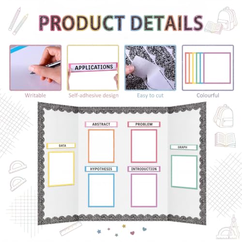 Colarr 98 Pcs Composition Pastel Science Fair Board Supplies 60 Trim Scalloped Poster Boards 24 Presentation Subtitles 6 Self Adhesive Project Titles 8 Letter Sticker for Classroom Display - style: Composition