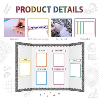 Colarr 98 Pcs Composition Pastel Science Fair Board Supplies 60 Trim Scalloped Poster Boards 24 Presentation Subtitles 6 Self Adhesive Project Titles 8 Letter Sticker for Classroom Display - style: Composition