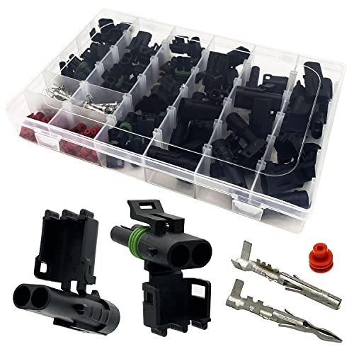18-14 AWG 2 Pin Connector Waterproof Weather Pack Connectors Kit (10 Set) - size: 2pin/10kit/18-14AWG