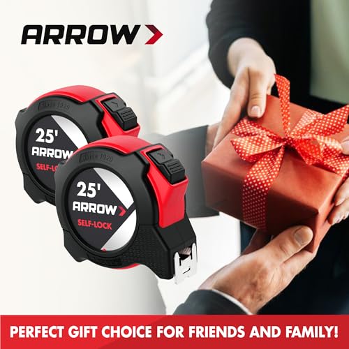 Arrow 25FT Auto-Lock Tape Measure, Easy Read Double Sided Measuring Tape