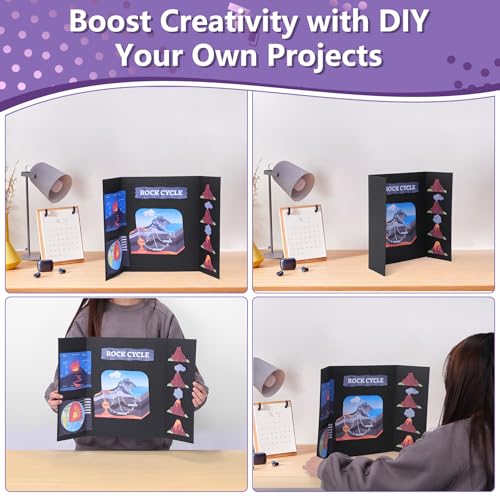 AKONEGE 4 Pack Small Trifold Poster Board 21" x 14" Tri Fold Poster Boards Black Corrugated Cardboard Project Boards for Presentations, School Projects, Science Fair, Exhibition Event Display - size: 21" x 14" (Small)
