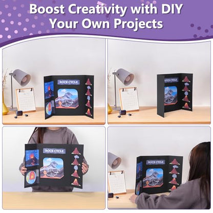 AKONEGE 4 Pack Small Trifold Poster Board 21" x 14" Tri Fold Poster Boards Black Corrugated Cardboard Project Boards for Presentations, School Projects, Science Fair, Exhibition Event Display - size: 21" x 14" (Small)