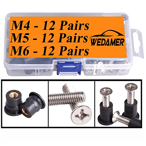 WEDAMER 36 Pairs M4 M5 M6 Neoprene Well Nuts Kit Rubber Well Nuts for Kayak - color: M4 M5 M6 each 12 Pairs