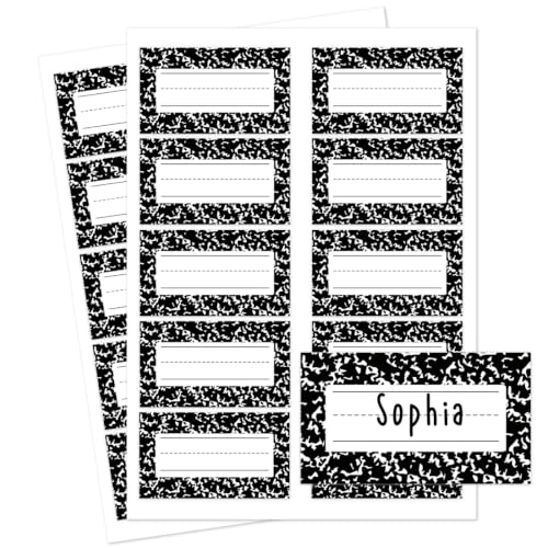 Andaz Press Desk Name Tags for Classroom, 20 Pack Waterproof Vinyl Student Name Labels 3.5 x 2 in, Write-On Cubby & Bin Labels, Composition Notebook Back to School Name Plates - color: Composition Notebook