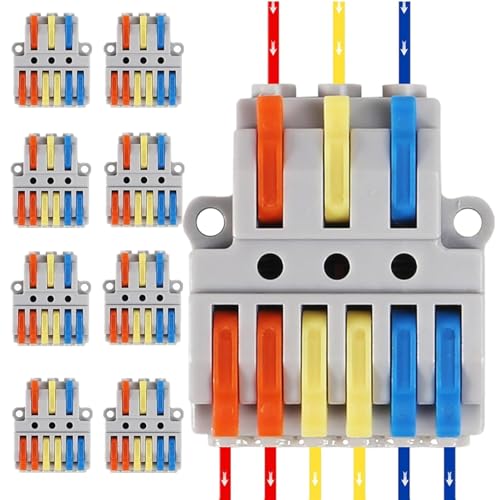 10PCS Lever Wire Connectors, 3 in 6 Out Quick Wire Connectors, Electrical Lever Nuts Wire Connectors Push-in Conductor Terminal Block AWG 28-12 - color: Grey,10pcs 3 in 6 out