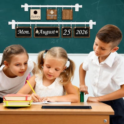 96 Cards Classroom Bulletin Board Decorations Set for Teachers,Flip Calendar with Holder for Classroom,Adjustable Calendar,Preschool Elementary Home Decor Supplies（Wood Grain,Industrial Chic） - style: Industrial Chic
