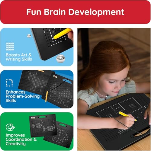 PicassoTiles Magnetic Drawing Board 748 Beads Pad Large 12x10 Inch STEM Writing Toy Reusable Erasable Educational Tablet for Toddlers Kids Age 3 Plus Magnet Learning Tool Brain Development PTB01BLK - style: Black