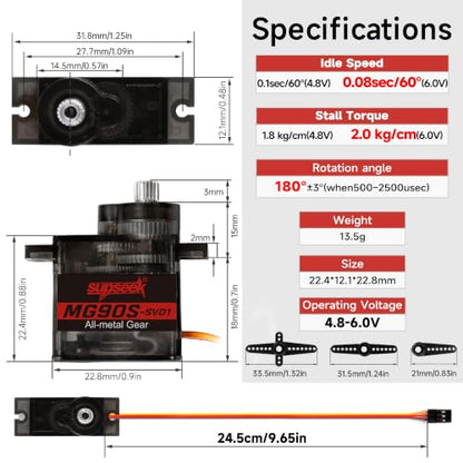 MG90S 9g Micro Servo Motor Metal Gear 2.0kg·cm for RC Plane 12Pcs
