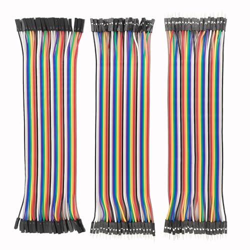 Fielect 120Pcs 50cm Breadboard Jumper Wires Multicolored Dupont Jumper Wires 40Pin Male to FemaIe, Male to Maie, Female to FemaIe Breadboard Jumper Ribbon Cables for Arduino and Raspberry Pi