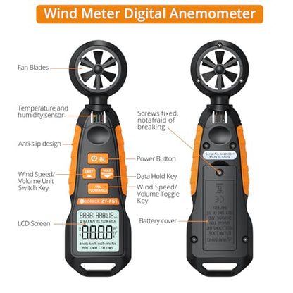Neoteck Anemometer Wind Meter Tests Wind Speed and Airflow with 6 Velocity Measuring Units Backlight CFM Meter Measure Humidity and Temperature for HVAC Shooting Drone Driving Sailing Home Vent