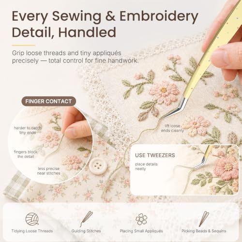 Craft Tweezers, Precision Tweezers for Stickers with Pouch Yellow - color: Yellow