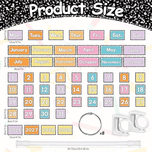 FYSUIMU Composition Notebook Calendar Bulletin Board Set Pastel Flip Calendar with 54 Cards & Adjustable Holder for Back to School Classroom Home Office DIY Decoration Supplies - style: pastel composition