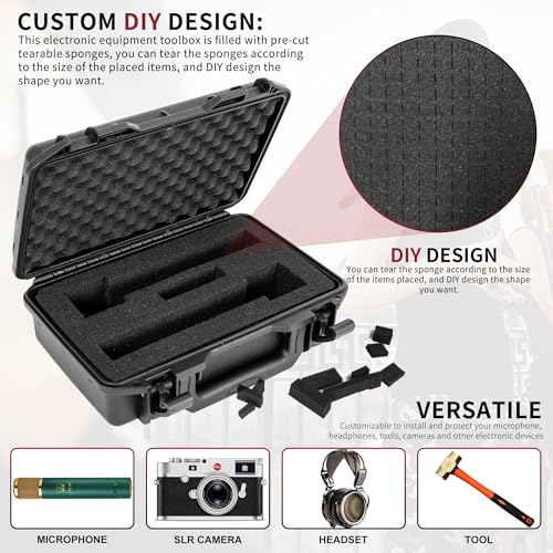 TORIBIO Hard Carrying Case with Foam,Shockproof Storage Box 10.8"x6.5"x2.7" - size: 10.8" x 6.5" x 2.7"