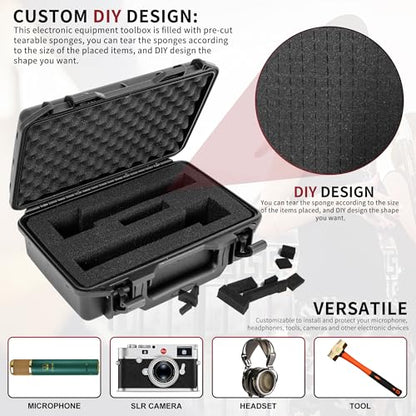 TORIBIO Hard Carrying Case with Foam,Shockproof Storage Box 10.8"x6.5"x2.7" - size: 10.8" x 6.5" x 2.7"