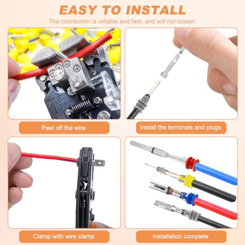 950pcs Pin Connectors Kit with Crimping Plier, Car Electrical 1/1.5/1.8/2.2/2.3/2.8/3.5mm Male & Female Wires Pins Seals Removal Tool kit, Motorcycle Non-Insulated Plug Crimp Set