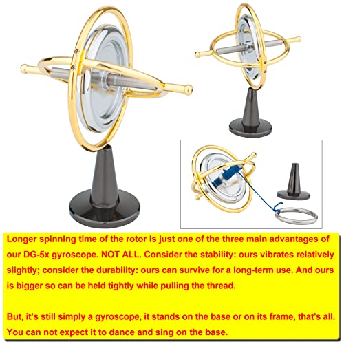 DjuiinoStar Heavy Duty Gyroscope (CNC Machined Solid Steel Rotor): Stable&Robust (Pass 2nd Floor Drop Test); Long Spin Time (More Tricks); Premium Fidget Toy, Magic Anti-Gravity Gear DG-5PROLite-03 - color: Silver + Gold