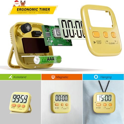 Antonki 2 Pack Digital Timer for Kids Classroom Kitchen Timers for Cooking - color: Yellow