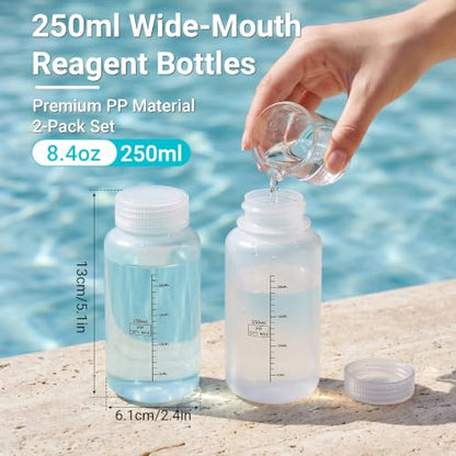 Pool Water Sample Bottle, 2 Pack 8.8 OZ Wide Mouth Liquid Containers