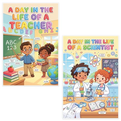 JELLY BEAN GENIUS Teacher and Scientist Poster for Kids – Laminated Double-Sided Community Helpers Career Wall Art & Educational Chart | STEM Career Classroom Decor 11x17 - size: 17"L x 11"W