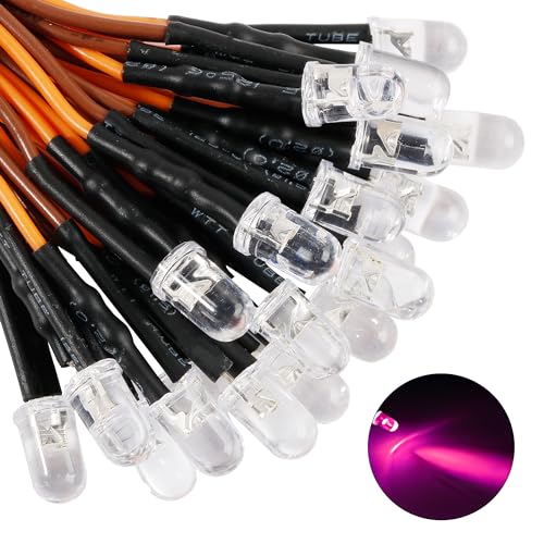 60pcs Pre Wired Led Diode Lights,Pink Led Diode 12v, 5mm Led Light Emitting Diodes for DIY Scientific Experiment - color: Clear-pink(60pcs)