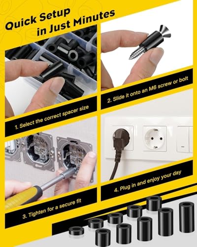 Vibit 150 Pcs M6 Nylon Spacers for Screws, ID 6 mm & OD 11 mm, 10 Lengths – 3 mm 4 mm 5 mm 6 mm 8 mm 10 mm 12 mm 15 mm 18 mm 20 mm, Non-Threaded Plastic Spacers Round Spacer for M6 Screws, Black - size: M6,150PCS