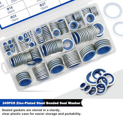245PCS Metric Bonded Seal Dowty Washer Seal Gasket Crush O-Rings - color: 245PCS Blue Seal Washers