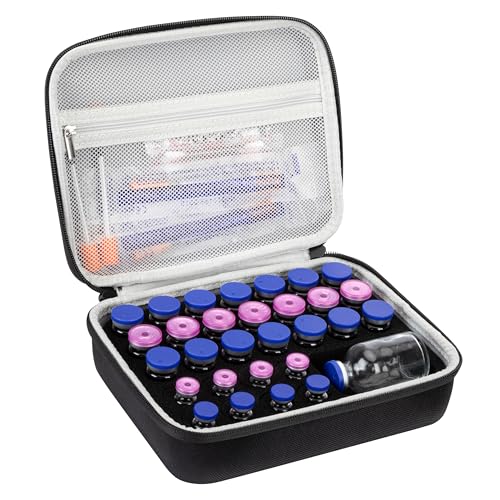 30 Slots Peptide Case for Fridge, Insulin Vial Protector Organizer Bag, Vial Storage Case for 1ml 3ml 5ml 10ml and 30ml Vials, Diabetic Medication Holder for Home and Travel - size: Black-30 Slots