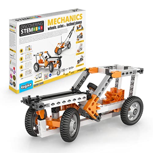Engino STEM Toys, Mechanics: Wheels, Axles & Inclined Planes, Building Toys for Kids 9+, Fun Educational Set, Gifts for Boys & Girls, Kids Engineering Kit (14 Model Options) - style: Wheels, Axles & Inclined Planes