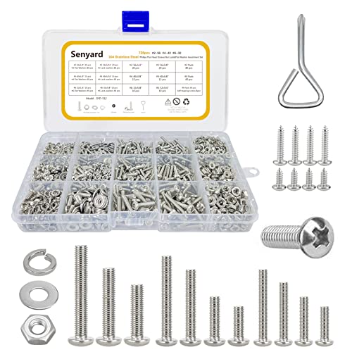 728pcs Machine Screws Assortment Kit,#2-56#4-40#6-32 Phillips Pan Head nut and Bolt Assortment Kit (with Lock&Flat washers・Wrenches) Stainless Steel Screws Bolt nut washers Assortment kit with case - size: #2-56 #4-40 #6-32, style: Pan head