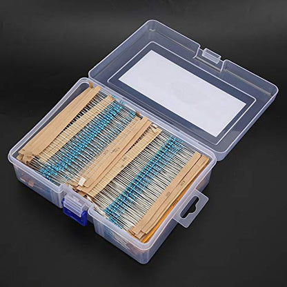 2600 Pieces 130 Values 1% Metal Film Resistors Assortment Kit for DIY Projects, 1 Ohm - 3M Ohm 1/4W Leaded Resistors with Storage Box