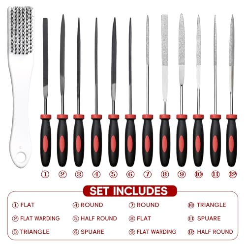 WISEUP 13PCS Needle File Set Includes 6 Diamond Files & 6 Steel Files