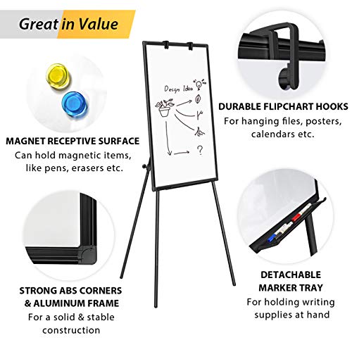 Maxtek Easel Whiteboard 36 x 24, Stand Tripod with Height Adjustable, Black - style: 36x24 Black