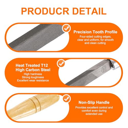 HARFINGTON Triangle Medium Teeth Cut File 10" Double Cut Teeth High Carbon Steel Hand Rasp File Wood Handle for Metal Wood Deburring Removing - size: 10", style: Medium