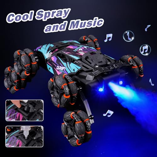 NEXBOX Cool 8 Wheels Hand Controlled RC Stunt Car Toys, Xmas Gifts and Birthday Presents for Kids, Gesture Sensing Remote Control Cars for Boys Age 6 7 8-10 11 12 Year Old - color: Purple