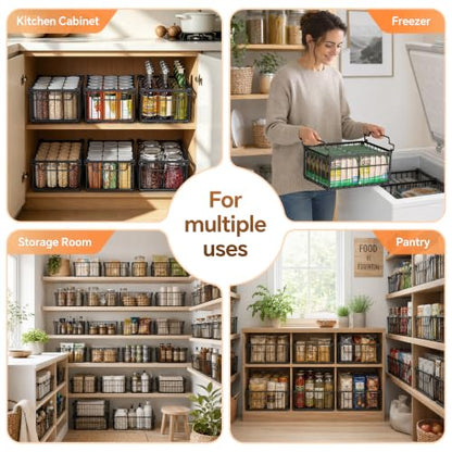 Freezer Organizer Bins, 3 Pack Enlarged Baskets for 5-9 Cu.FT Deep Freezer - color: black 3 pack