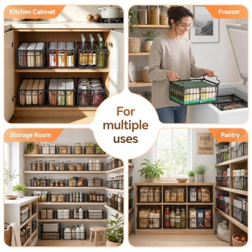 Freezer Organizer Bins, 6 Pack Enlarged Baskets for 5-9 Cu.FT Deep Freezer - color: black 6 pack