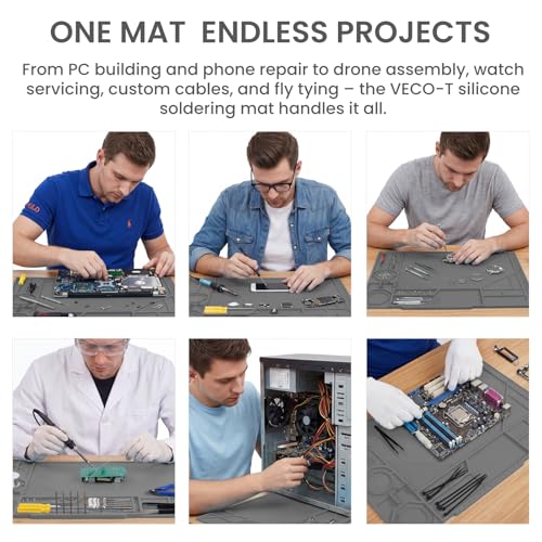Silicone Soldering Mat with Soldering Stand, Heat Resistant 932°F, Large 20x14 Inch Non-Stick Workbench Mat for Electronics Repair, PCB, Phone, Watch, PC Building, Hobby & Craft – Grey - color: Grey