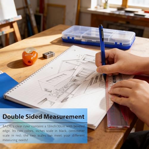 BAZIC Products Claro 12 in Clear Plastic Ruler, Inch & Metric, 24-Box - size: 24-Pack