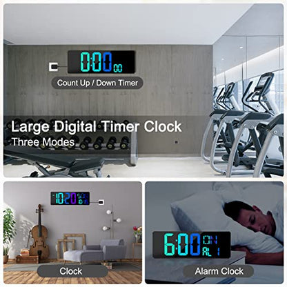 XREXS 17.2" Large Digital Wall Clock RGB Color Changing with Remote Control