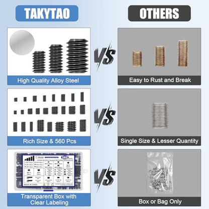 560PCS 25 Sizes Metric & SAE Set Screw Assortment Kit, 12.9 Alloy Steel - size: 560PCS