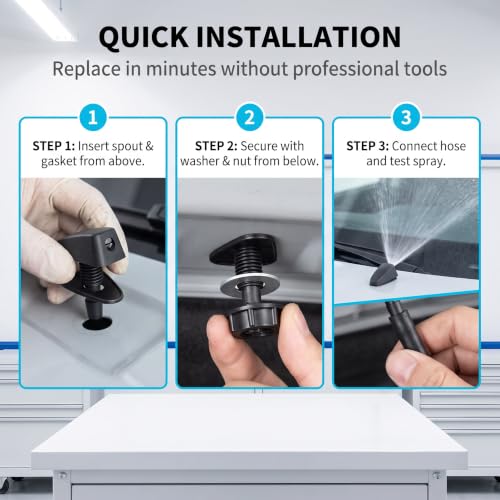 2 PCS Car Front Windshield Washer Nozzles, 360°Windshield Wiper Fluid Sprayer Jet Nozzle Replacement Kit, Durable ABS Automotive Exterior Accessories, Universal for Most Vehicles (Black)