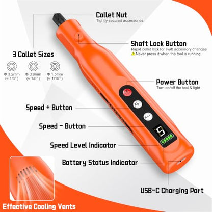 Cordless Rotary Tool Kit 113 Pcs, 5-Speed for 3D Printer Sanding