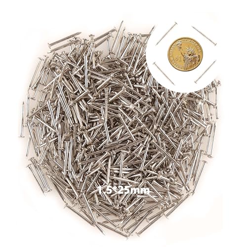 newlng 500pcs Small Nail Round Head Tiny Nails String Art Nails Hand-Made Hardware Accessories Fasteners Mini Nail 1.5mm X 25mm/0.06"X1"(DXL) Silver - color: Silvery1.5*25mm