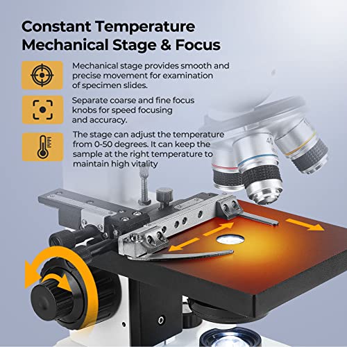 Constant Temperature Lab Monocular Compound Microscope 40X-2500X Magnification with 7" LCD Screen 5MP E-Eyepiece, Adjustable Thermostat Mechanical Stage for Husbandry, Pet Hospitals,Farms - style: Constant Temperature