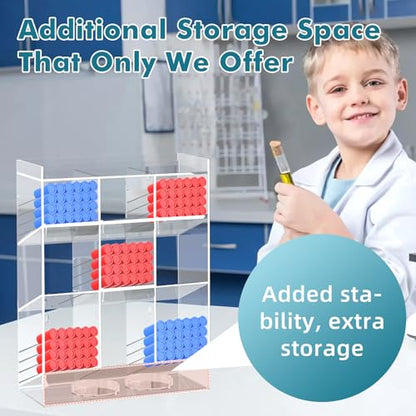 Acrylic Test Tube Rack, Clear Tube Holder Organizer Stand with 9 Compartments, Extra Bottom Storage, and 4 Pull-Out Trays, Wall Mount or Countertop for Lab, Hospital, Office, 16"H x 12"W x 5.5"D - size: 9 Compartment 16" H x 12" W x 5.5" D