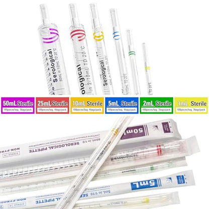 5ml Serological pipettes Disposable Plastic Polystyrene Pipettes, Individually Wrapped, Sterile, Pack of 200 - size: 5ML